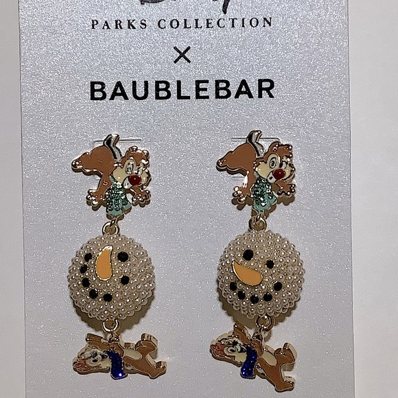 Disney Parks Chip ‘n Dale Snowman Earrings By BaubleBar New - Picture 2 of 3